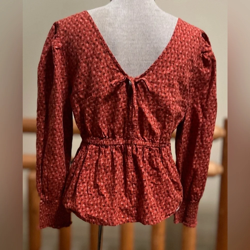 🍁 Madewell Tie-Back Peplum Blouse in Rust Floral (Size S)